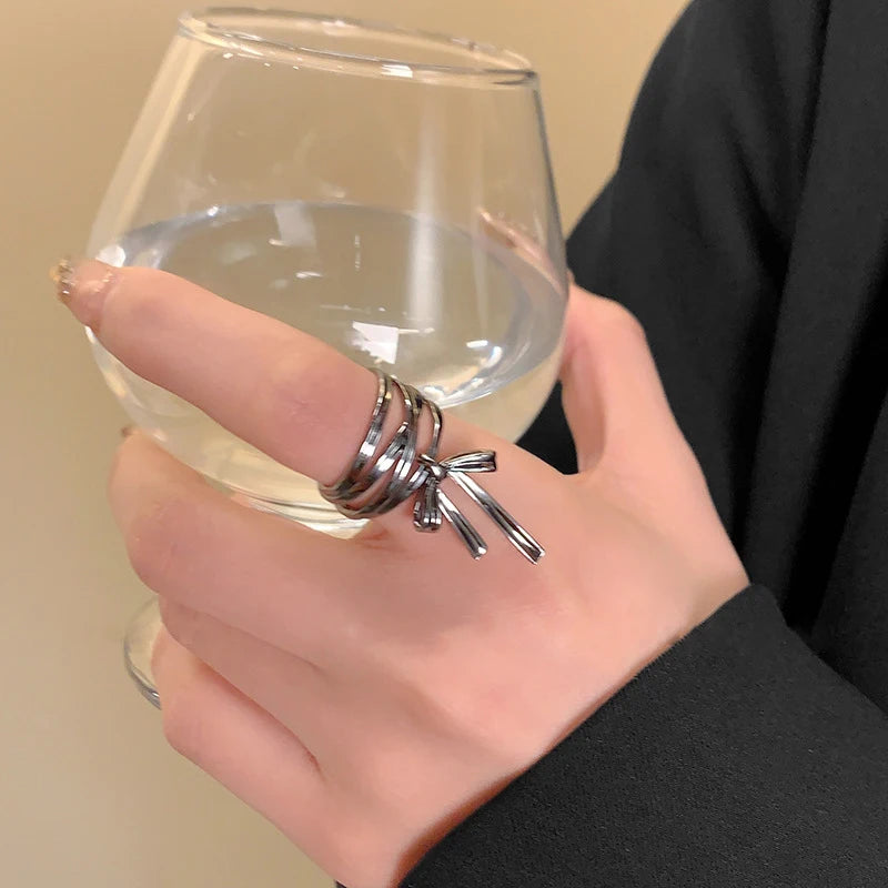 Yerik Y2K Ribbon Bow-Knot Ring & Ear Cuff Set – Ballet Aesthetic K-Pop Inspired Women’s Jewellery