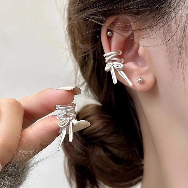 Yerik Y2K Ribbon Bow-Knot Ring & Ear Cuff Set – Ballet Aesthetic K-Pop Inspired Women’s Jewellery