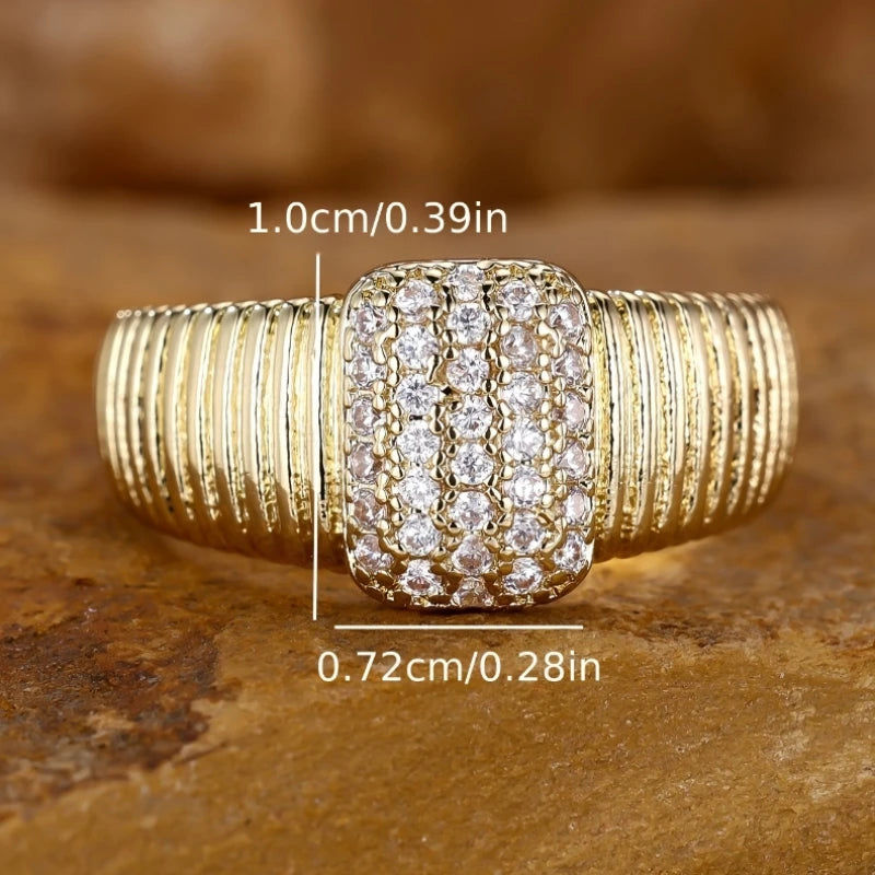 Square Inlaid Zirconia Statement Ring – Modern Luxury for Every Occasion