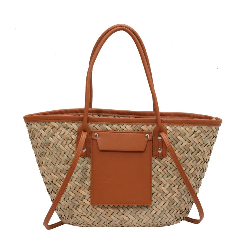 In Rome Capri Bag – Handmade Straw Tote with Chain Detail and Large Capacity
