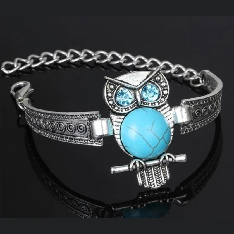 In Rome Athena Bracelet – Vintage Owl Charm with Turquoise Stone Accent