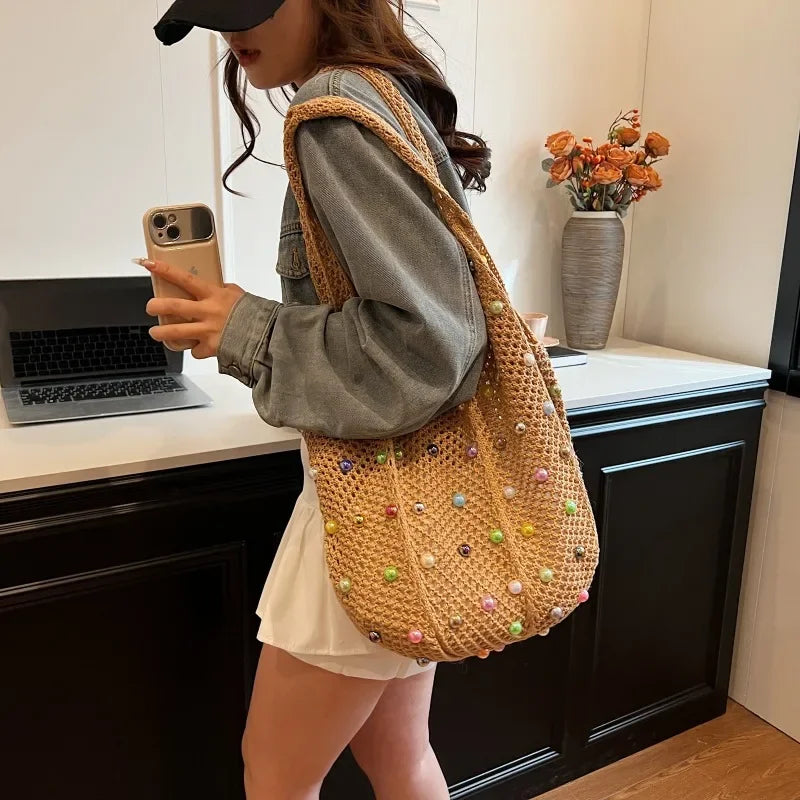 In Rome Ischia Woven Tote – Summer Resort Cotton Shoulder Bag for Beach & Casual Chic