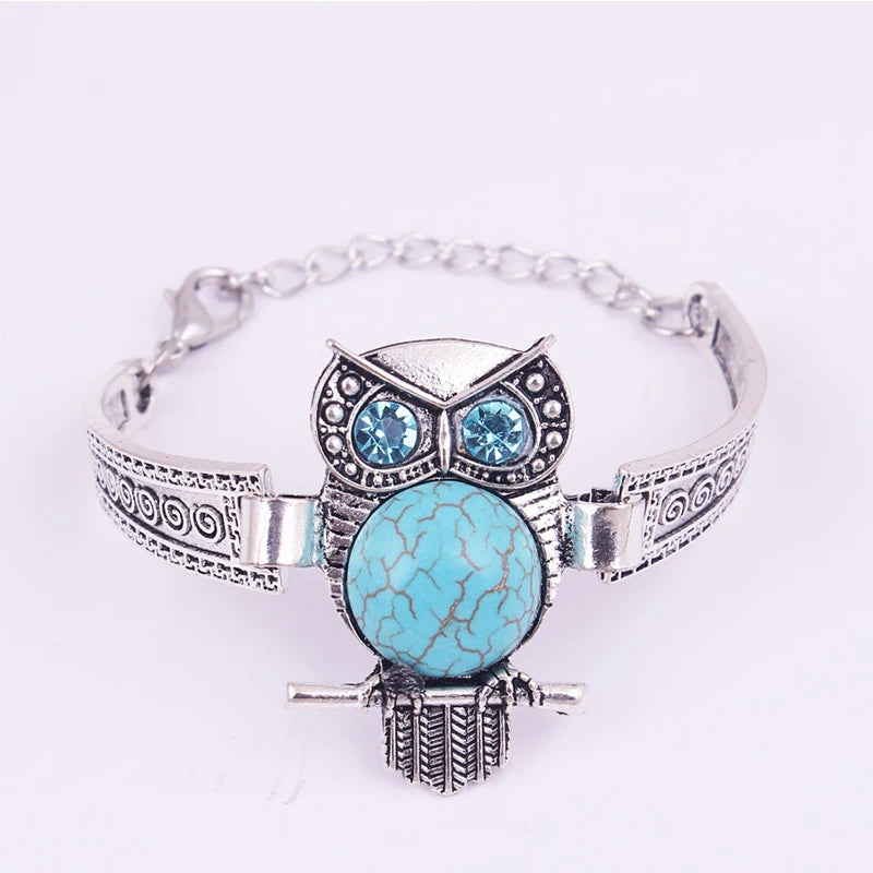 In Rome Athena Bracelet – Vintage Owl Charm with Turquoise Stone Accent
