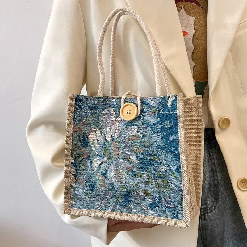 In Rome Firenze Tote – Linen-Style Nylon Top-Handle Bag for Daily Chic & Student Life