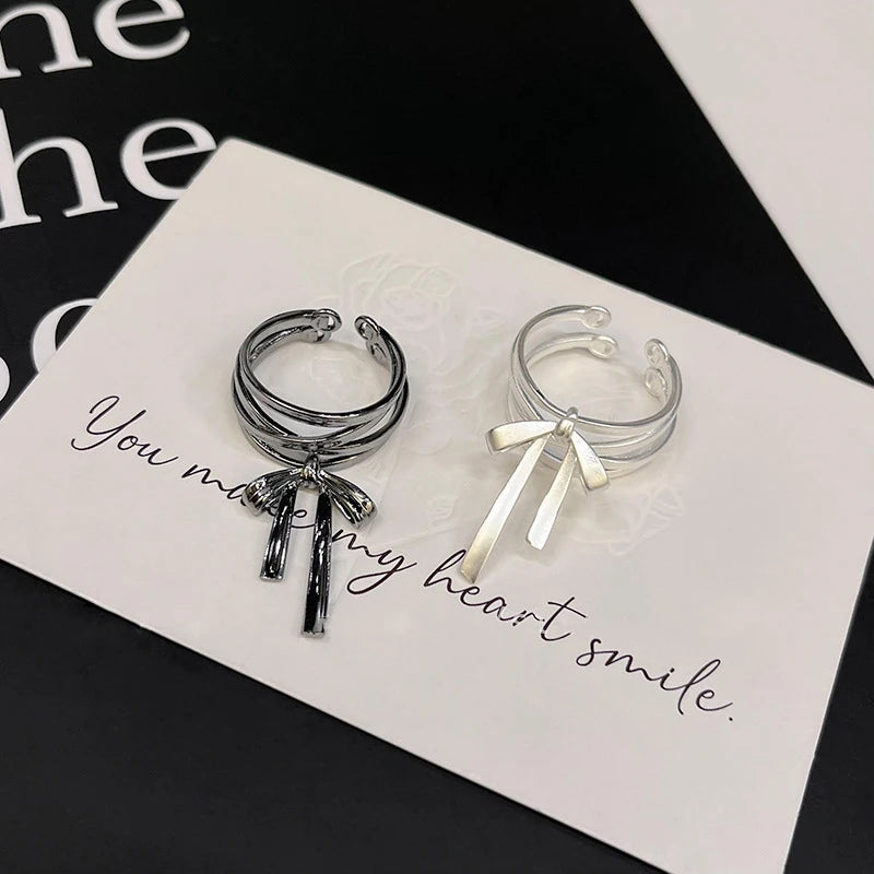 Yerik Y2K Ribbon Bow-Knot Ring & Ear Cuff Set – Ballet Aesthetic K-Pop Inspired Women’s Jewellery