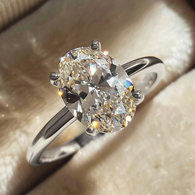 925 Sterling Silver Oval Zircon Ring – Timeless Elegance for Engagements & Weddings