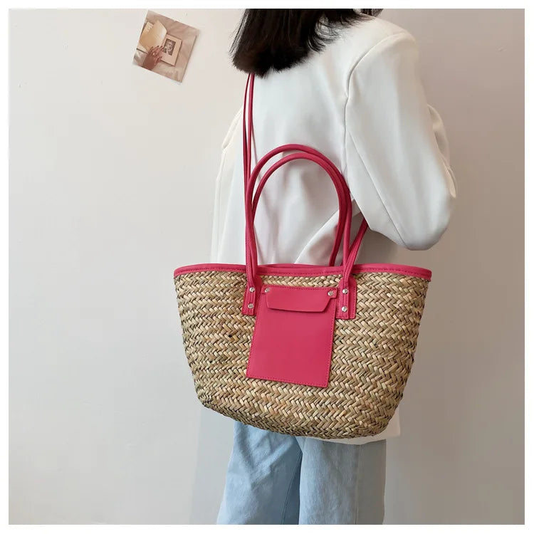 In Rome Capri Bag – Handmade Straw Tote with Chain Detail and Large Capacity