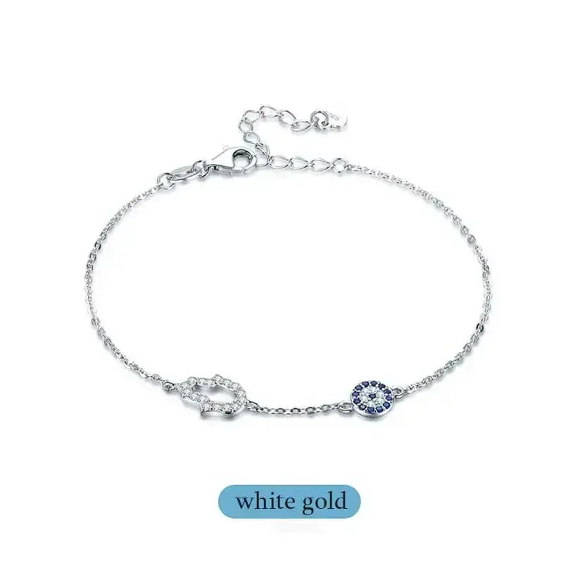 Rome Fortuna Bracelet – 925 Sterling Silver Hamsa & Evil Eye Charm with Blue Zircon