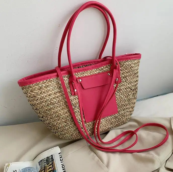 In Rome Capri Bag – Handmade Straw Tote with Chain Detail and Large Capacity