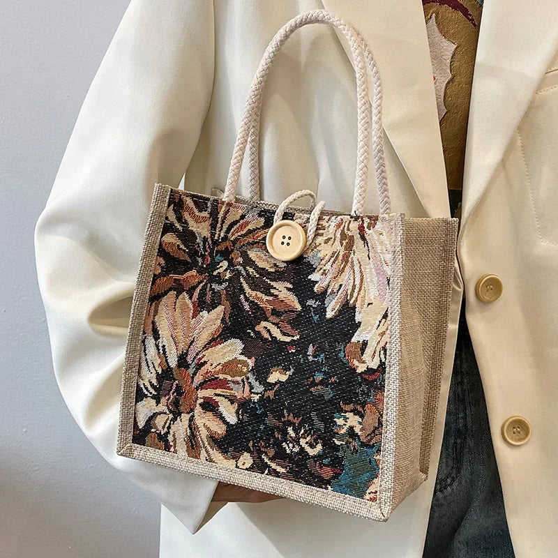 In Rome Firenze Tote – Linen-Style Nylon Top-Handle Bag for Daily Chic & Student Life