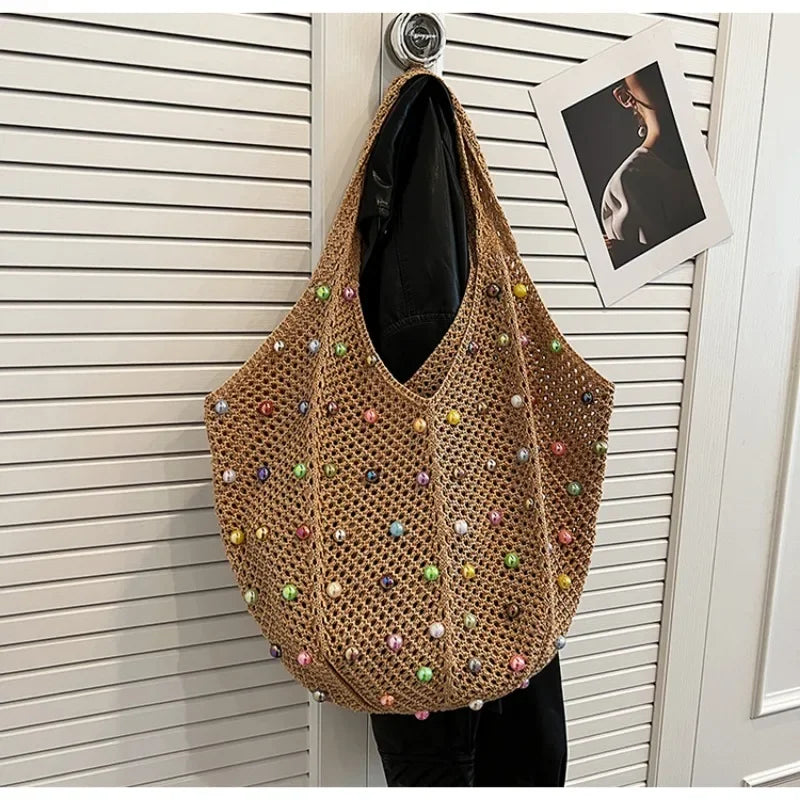 In Rome Ischia Woven Tote – Summer Resort Cotton Shoulder Bag for Beach & Casual Chic