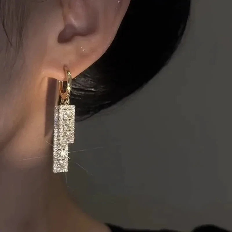 New Fashion Elegant Rectangular Zircon Drop Earrings – Timeless Women’s Jewelry for Weddings, Parties & Premium Gifts