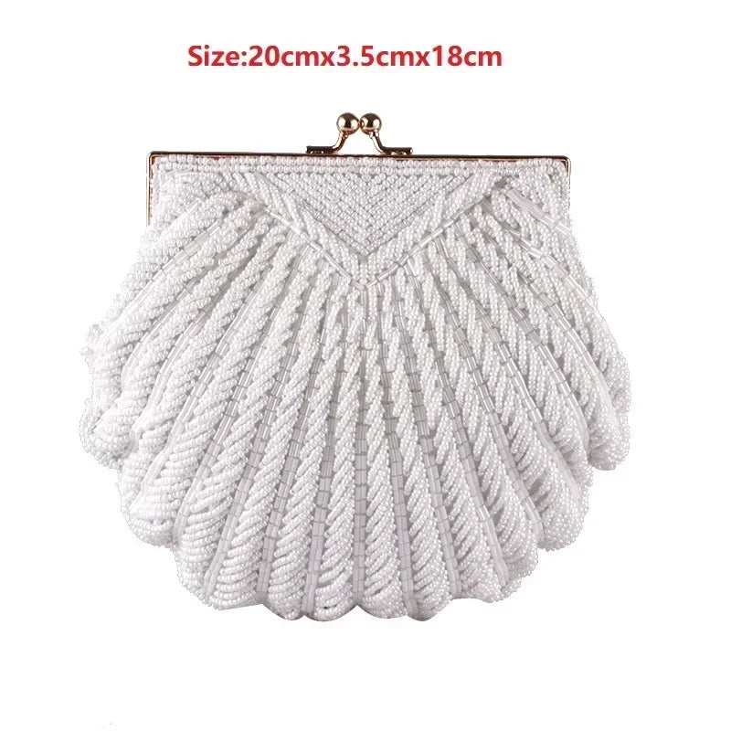 Jonlily Pearl Beaded Evening Clutch Bag – Women’s Wedding & Party Handbag with Shell Design and Chain Strap