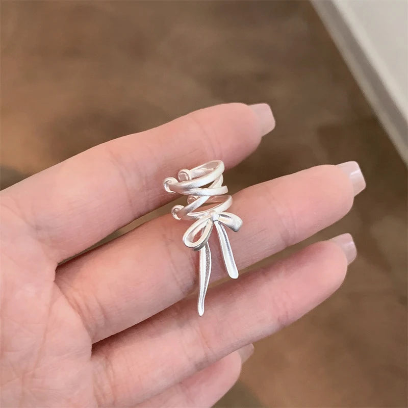 Yerik Y2K Ribbon Bow-Knot Ring & Ear Cuff Set – Ballet Aesthetic K-Pop Inspired Women’s Jewellery