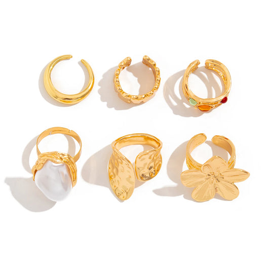 Ingemark 2025 Irregular Baroque Flower Open Ring – Elegant Imitation Pearl Statement Jewellery for Women