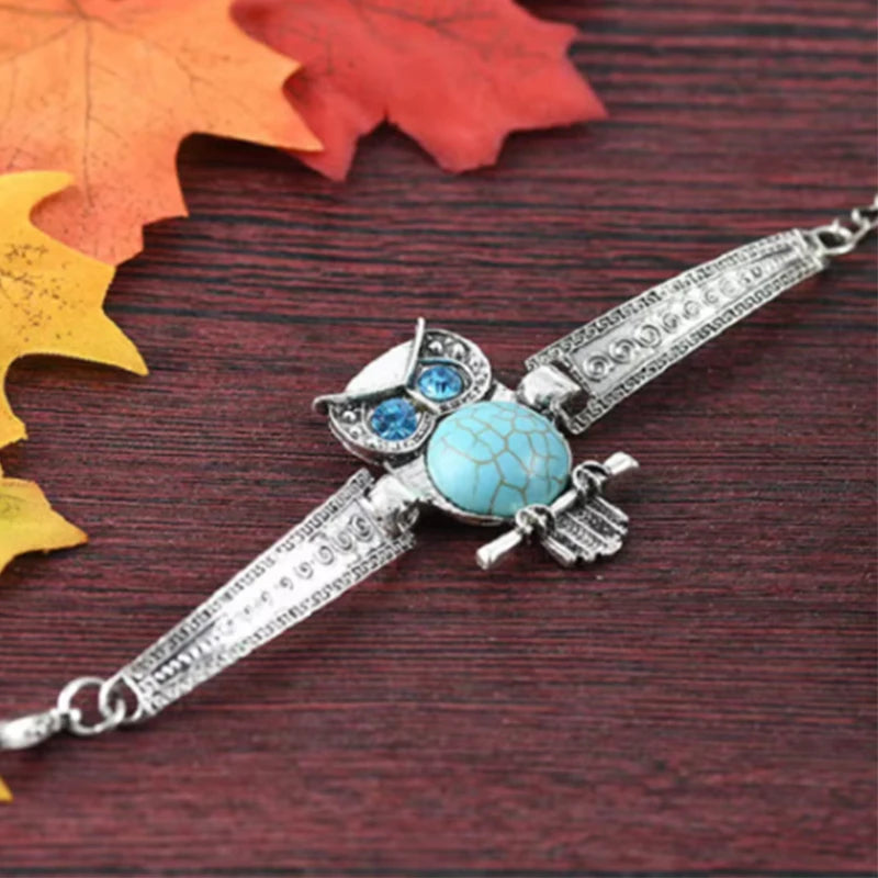In Rome Athena Bracelet – Vintage Owl Charm with Turquoise Stone Accent