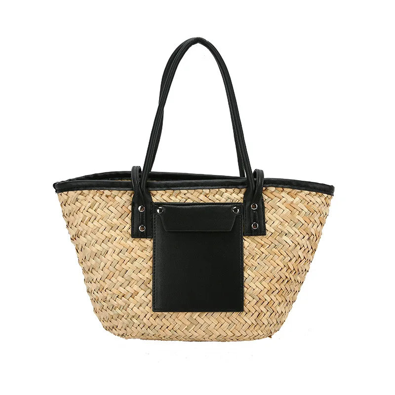 In Rome Capri Bag – Handmade Straw Tote with Chain Detail and Large Capacity