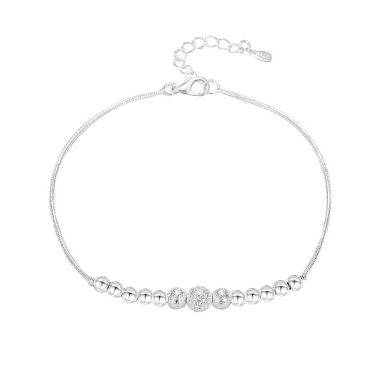 Mare Anklet – 925 Sterling Silver Beaded Charm with Frosted Finish