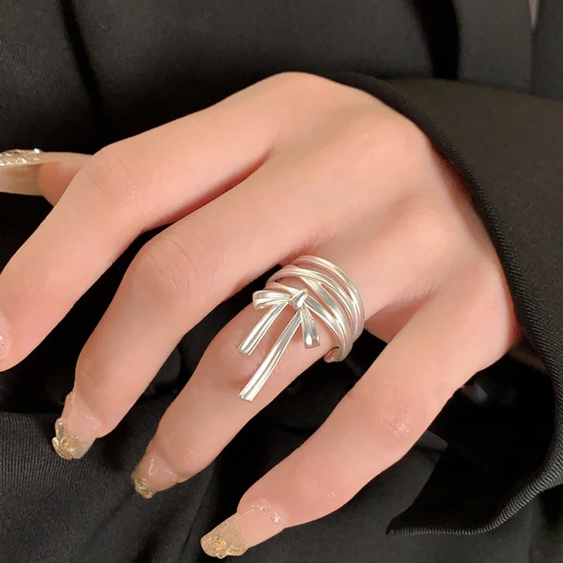 Yerik Y2K Ribbon Bow-Knot Ring & Ear Cuff Set – Ballet Aesthetic K-Pop Inspired Women’s Jewellery
