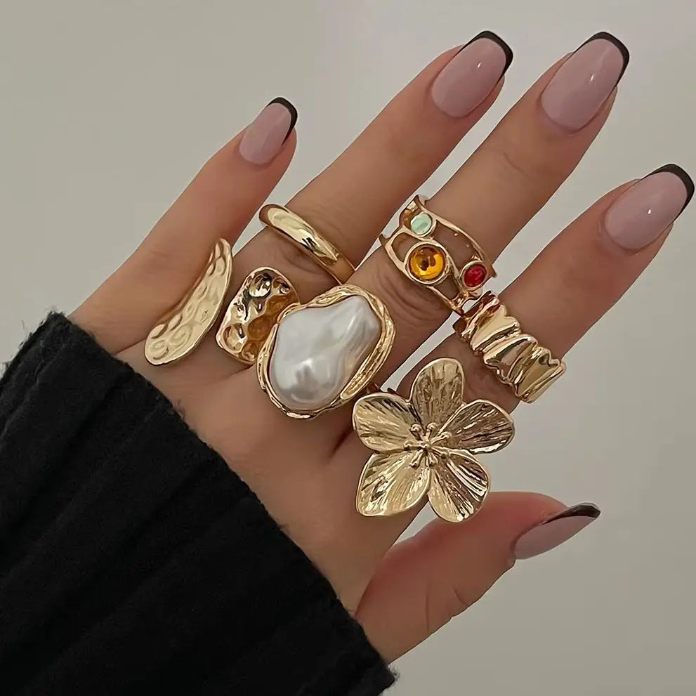 Ingemark 2025 Irregular Baroque Flower Open Ring – Elegant Imitation Pearl Statement Jewellery for Women