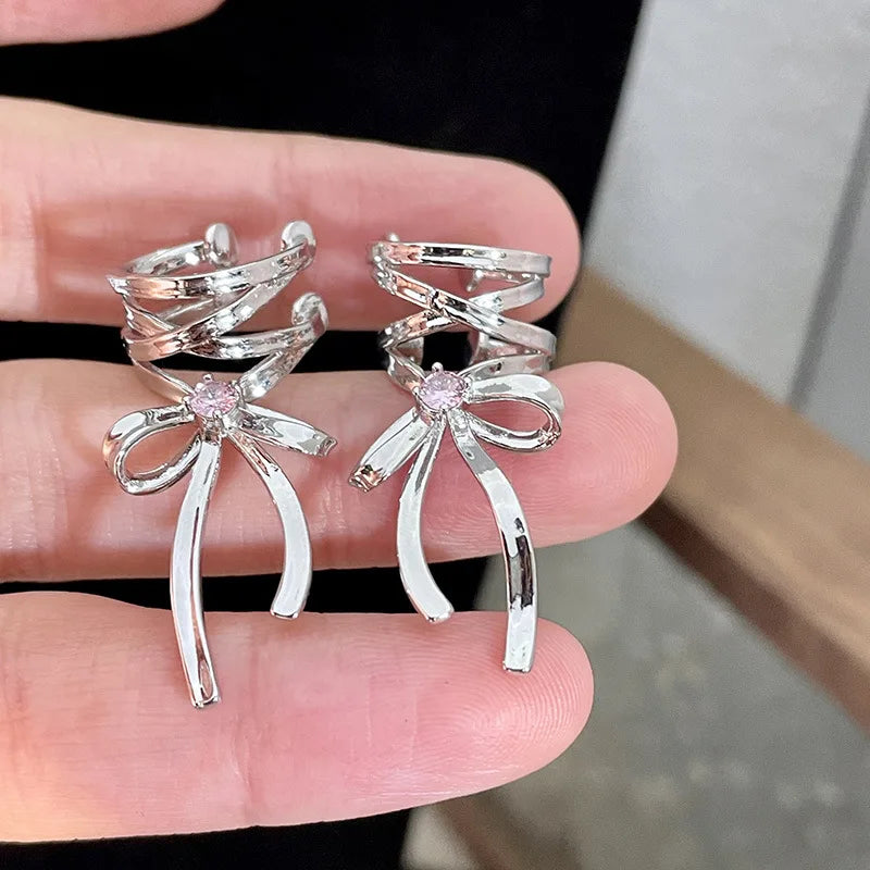 Yerik Y2K Ribbon Bow-Knot Ring & Ear Cuff Set – Ballet Aesthetic K-Pop Inspired Women’s Jewellery