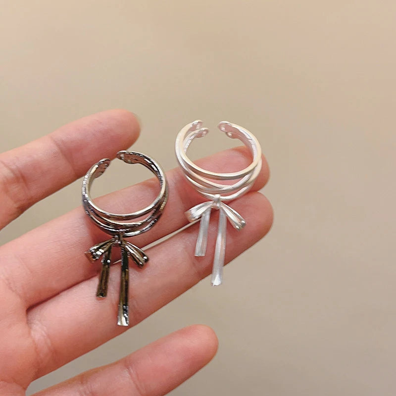 Yerik Y2K Ribbon Bow-Knot Ring & Ear Cuff Set – Ballet Aesthetic K-Pop Inspired Women’s Jewellery