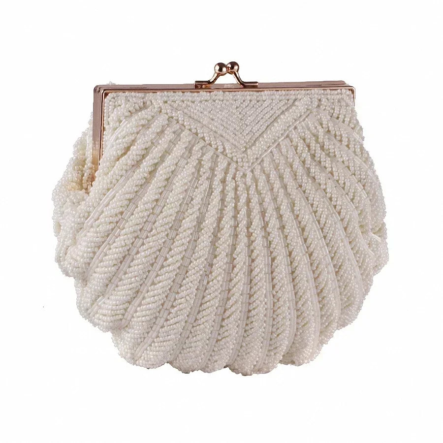 Jonlily Pearl Beaded Evening Clutch Bag – Women’s Wedding & Party Handbag with Shell Design and Chain Strap