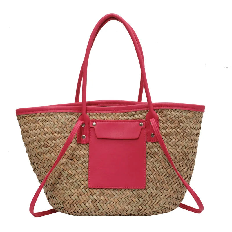 In Rome Capri Bag – Handmade Straw Tote with Chain Detail and Large Capacity