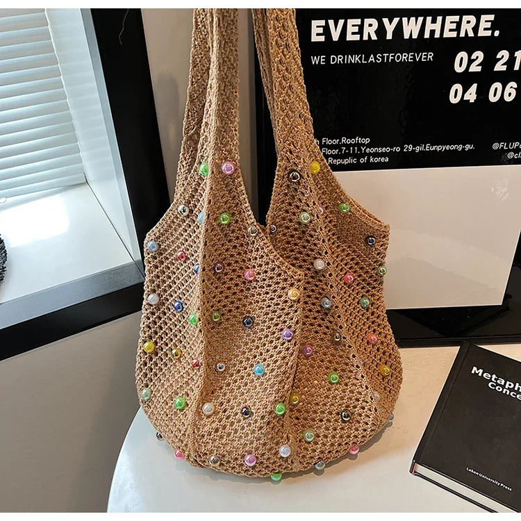 In Rome Ischia Woven Tote – Summer Resort Cotton Shoulder Bag for Beach & Casual Chic