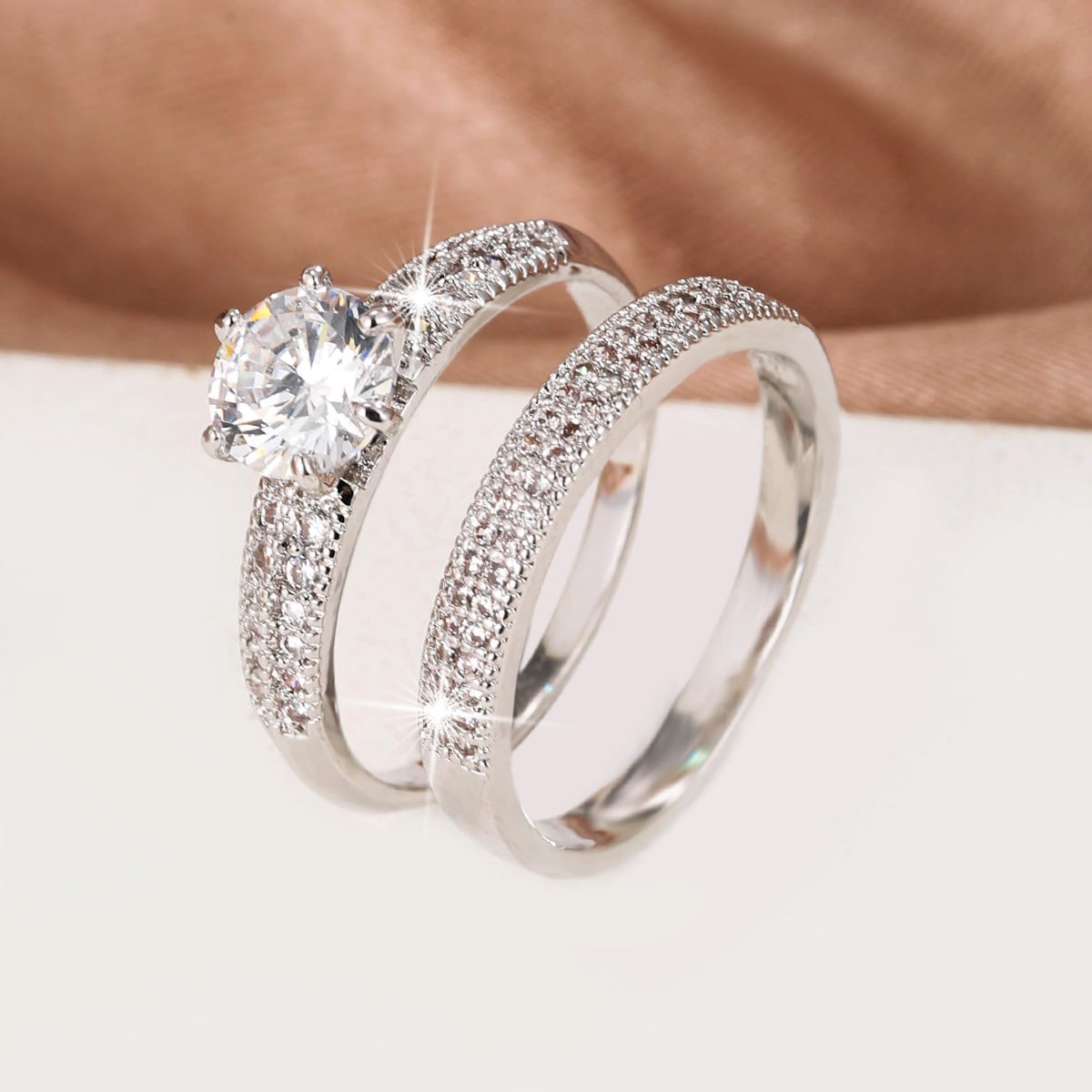 In Rome Aurelia Ring Set – 18K Gold Plated Cubic Zirconia Eternity Bands.