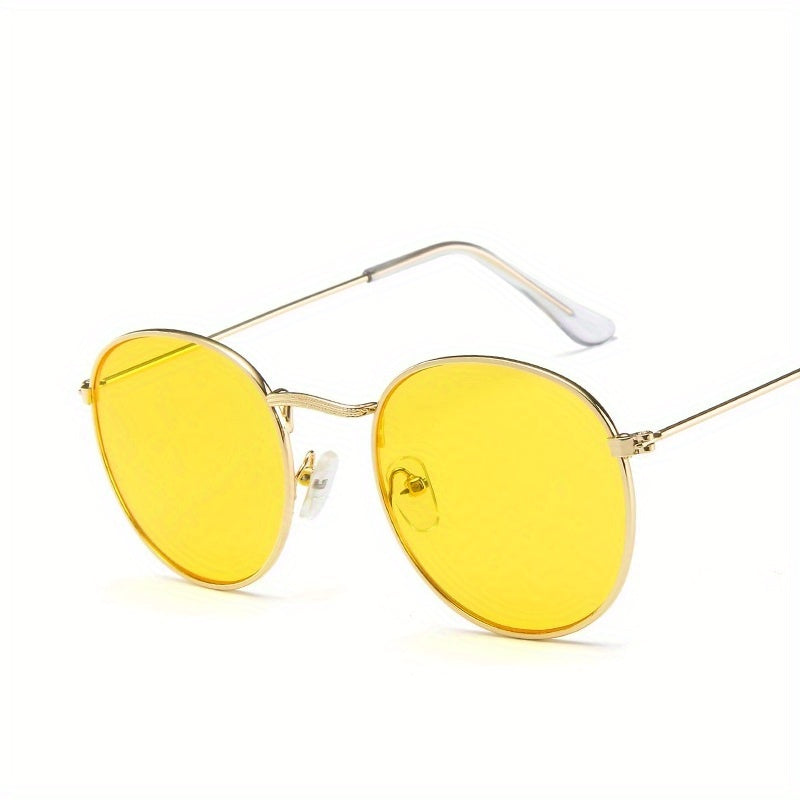 Women’s Retro Round Metal Sunglasses – Mirrored Fashion Shades, Stylish Composite Frame, Summer UV Protection Eyewear