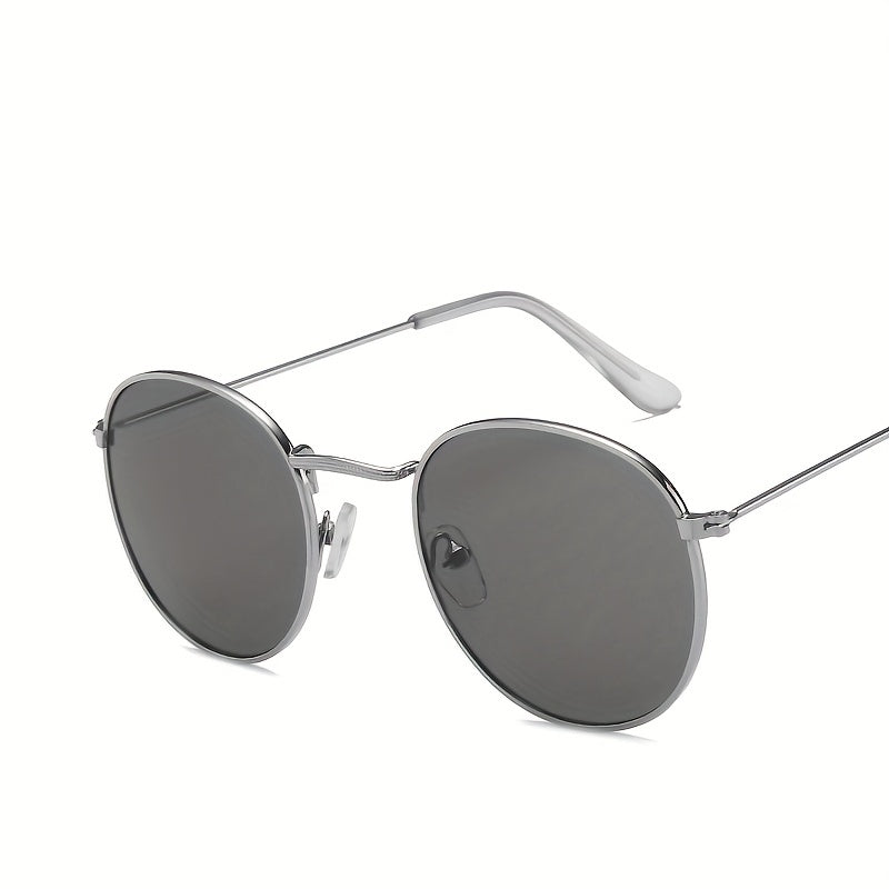 Women’s Retro Round Metal Sunglasses – Mirrored Fashion Shades, Stylish Composite Frame, Summer UV Protection Eyewear