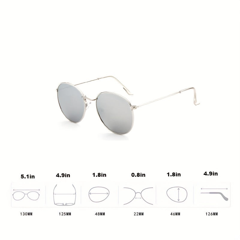 Women’s Retro Round Metal Sunglasses – Mirrored Fashion Shades, Stylish Composite Frame, Summer UV Protection Eyewear