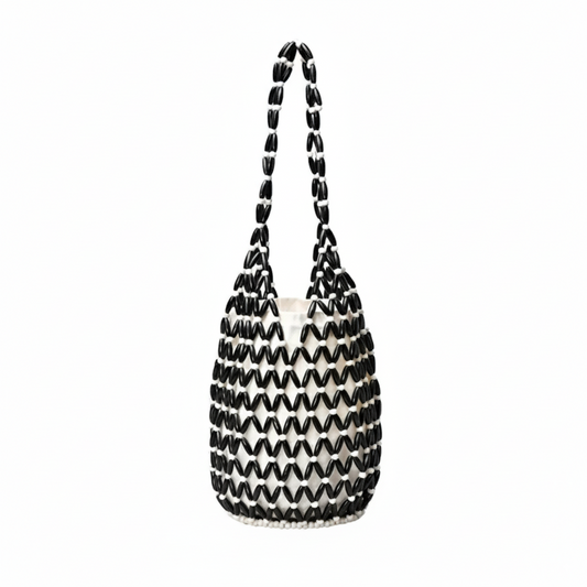 In Rome Amalfi Boho Bag – Handmade Wooden Bead Woven Bucket Tote for Seaside Escapes