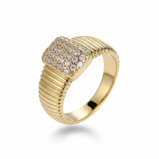 Square Inlaid Zirconia Statement Ring – Modern Luxury for Every Occasion
