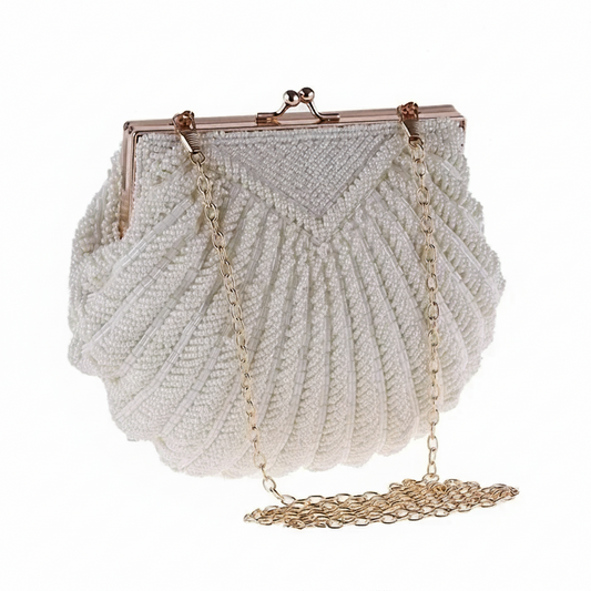 Jonlily Pearl Beaded Evening Clutch Bag – Women’s Wedding & Party Handbag with Shell Design and Chain Strap
