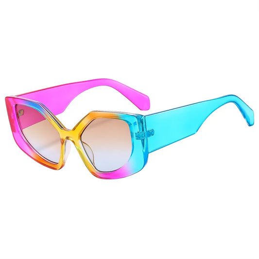 Runway Rainbow Sunglasses – Irregular Polygonal Frames with UV400 Protection, Bold Y2K Statement for Women