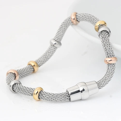 Axis Bracelet – Stainless Steel Magnetic Mesh in Gold, Silver & Black