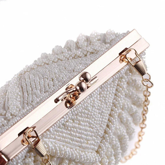 Jonlily Pearl Beaded Evening Clutch Bag – Women’s Wedding & Party Handbag with Shell Design and Chain Strap