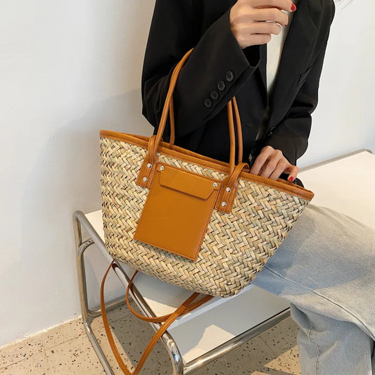 In Rome Capri Bag – Handmade Straw Tote with Chain Detail and Large Capacity