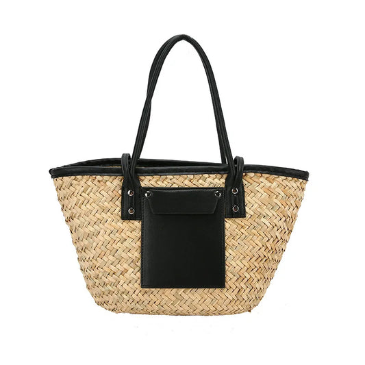 In Rome Capri Bag – Handmade Straw Tote with Chain Detail and Large Capacity