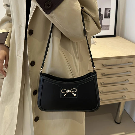 In Rome Siena Bow Bag – Elegant PU Leather Shoulder Bag with Chic Bowknot Detail